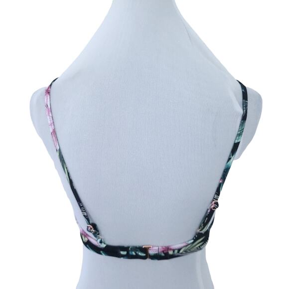 Shade & Shore Bikini Top 32B Black Palm Floral Print Underwire, Adjustable Strap - Picture 2 of 6